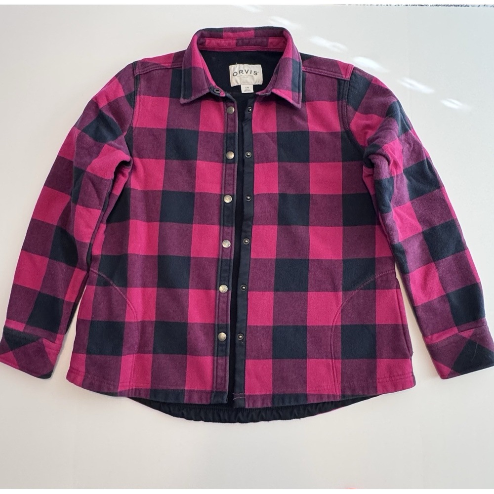 Orvis Classic Collection Pink & Navy Flannel Lined Shacket Jacket Women's Large
